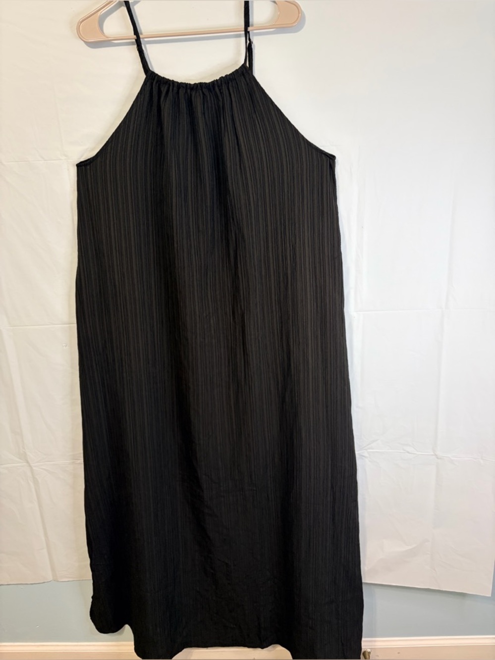 Exlura Black Halter Maxi Dress with Textured Fabric